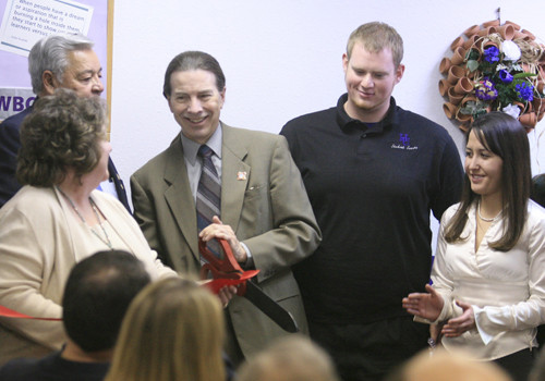 New Mexico Highlands University officials and Raton community members at the ribbon-cutting ceremony for the new Raton Learning Center in Raton, New Mexico.