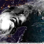 NOAA satellite image of Potential Tropical Cyclone Six brewing in the Gulf of Mexico.