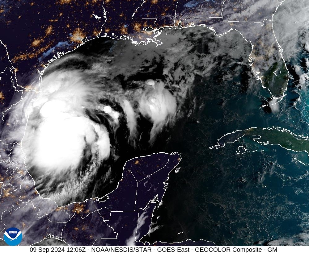 NOAA satellite image of Potential Tropical Cyclone Six brewing in the Gulf of Mexico.