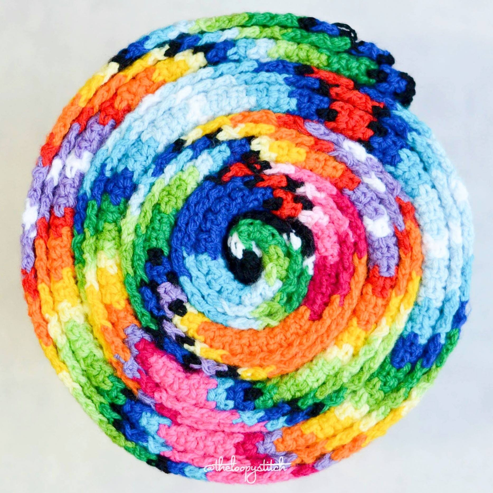 Detail of the edge and colorful texture of the crochet Mexican blanket