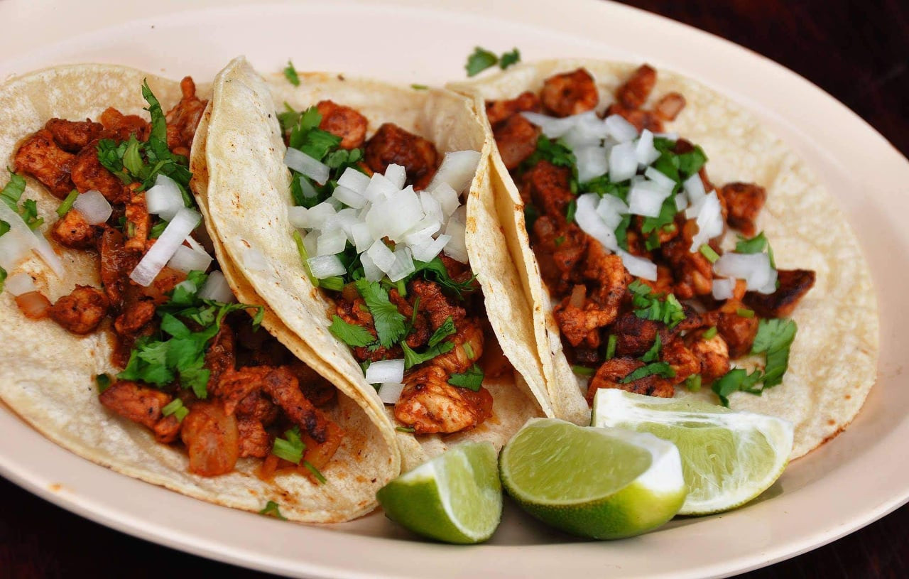 Classic Meat Tacos with Cilantro and Onions at La Fonda Mexican Restaurant