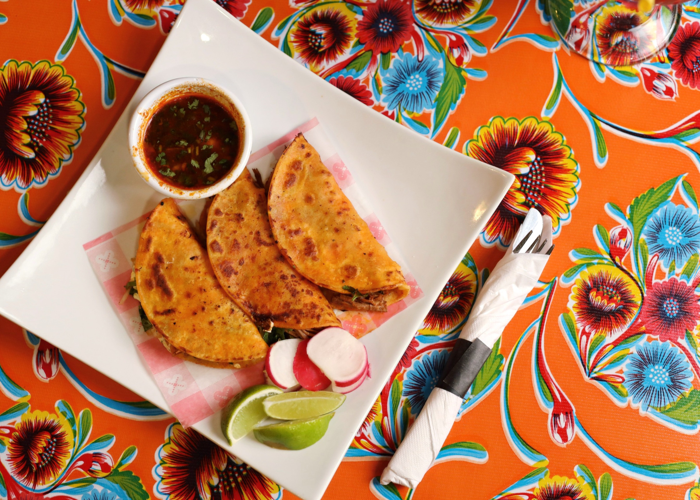 Birria Tacos with Consome at La Fonda Mexican Restaurant