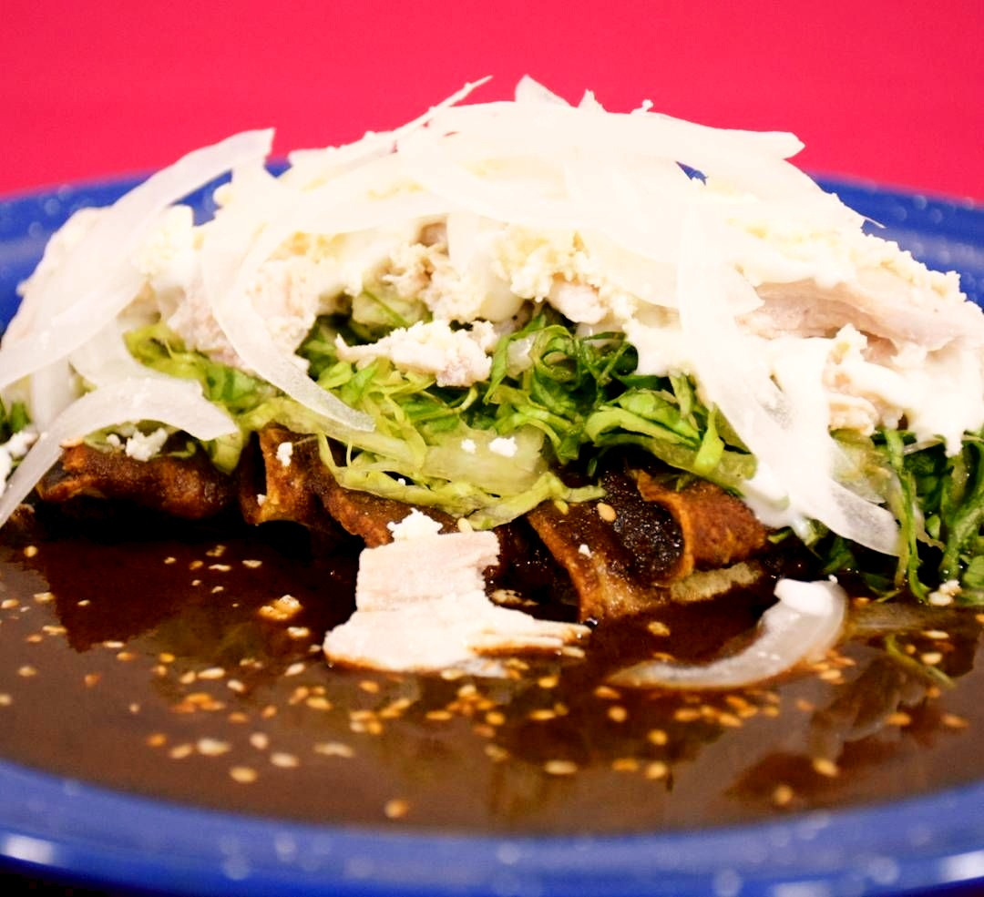 Enchiladas covered in Mole Poblano Sauce at La Fonda Mexican Restaurant