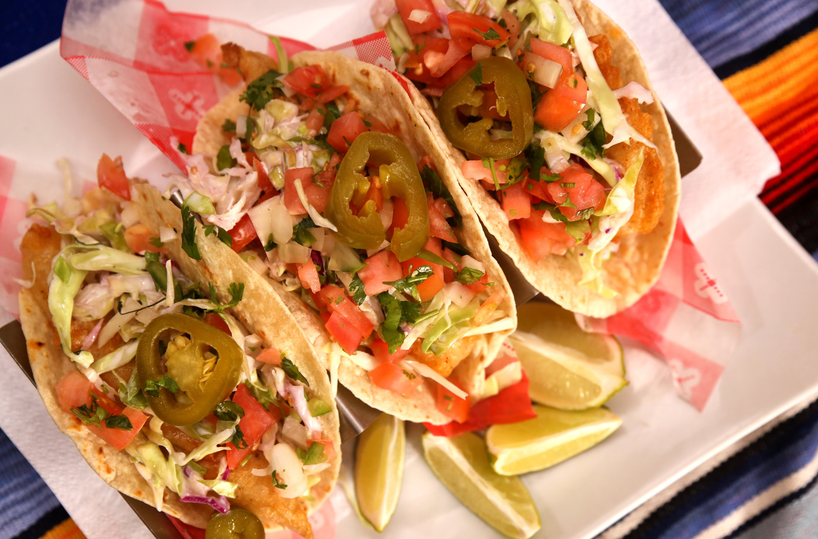 Beer Battered Fish Tacos with Cabbage Slaw at La Fonda Mexican Restaurant