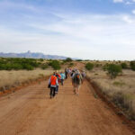 Migrant Trail walk through the Mexican desert, participants carrying crosses to remember those who died crossing the border.