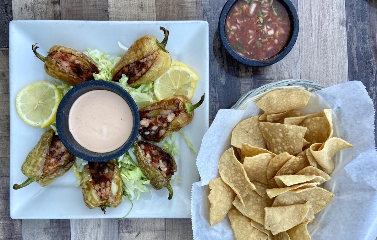 Chiles Agave, shrimp stuffed peppers, and chips and salsa from Fresh Agave Mexican Bar &amp; Grill in Mexican Palm Springs