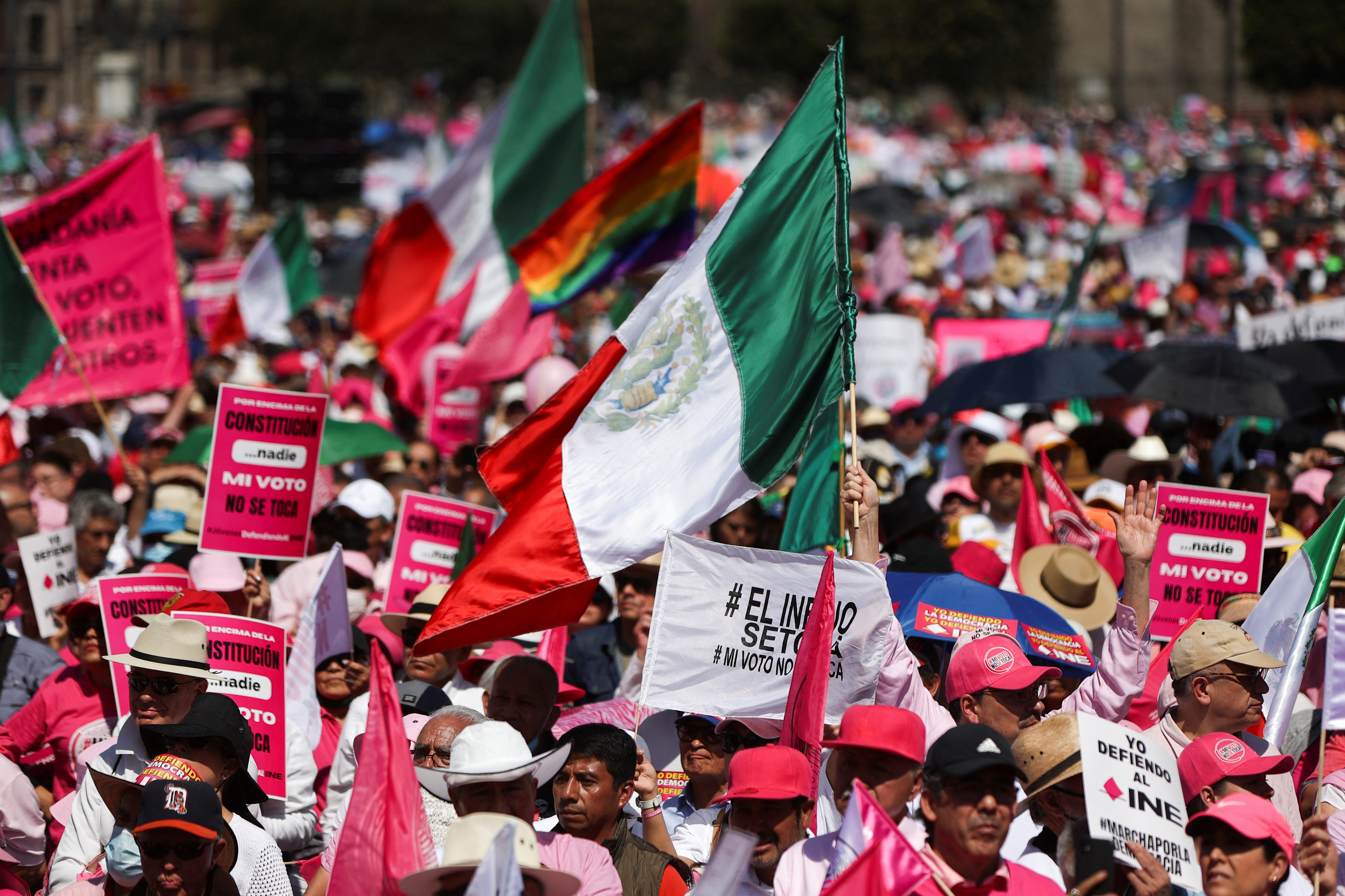 Claudia Sheinbaum celebrating her presidential victory in Mexico City's Zocalo.