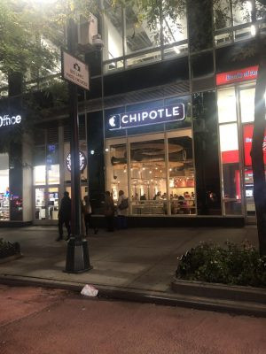Chipotle Restaurant at Night in NYC Review