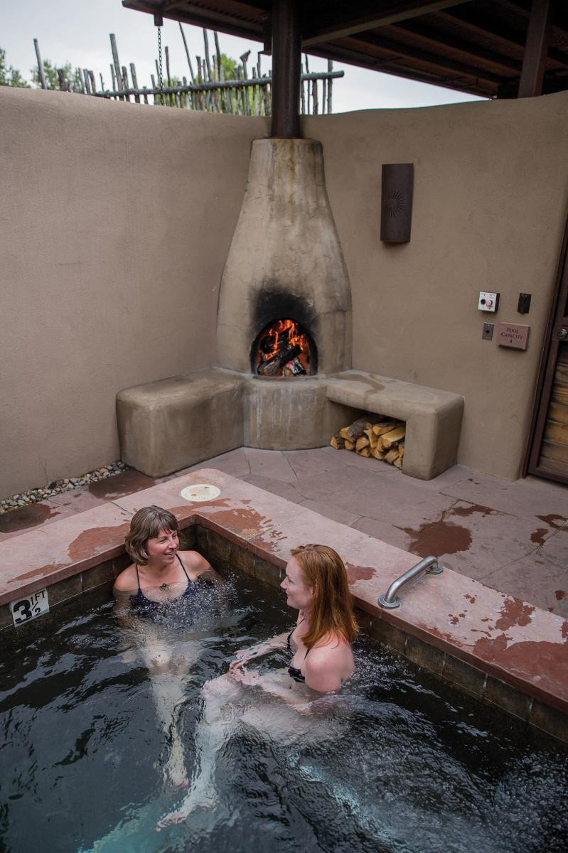 A view of the Ojito pools at the New Mexico resort, showcasing the private, clothing-optional soaking experience offered in these spring-fed pools.