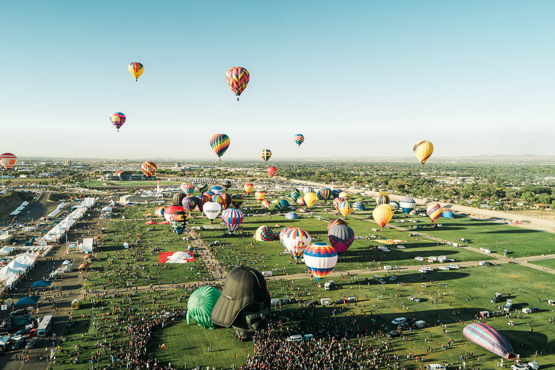 Yoda and Darth Vadar hot air balloons at the Albuquerque International Balloon Fiesta.