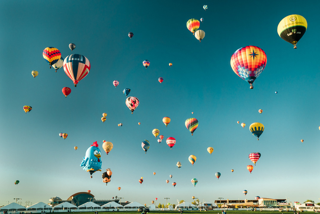 Hot air balloons rising at the Albuquerque International Balloon Fiesta