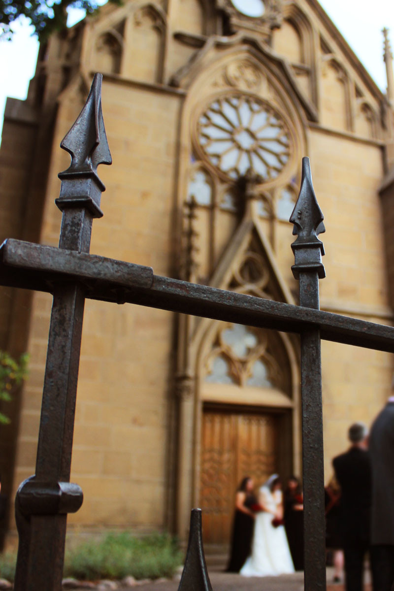 A bride at the Loretto Chapel in Santa Fe, New Mexico.