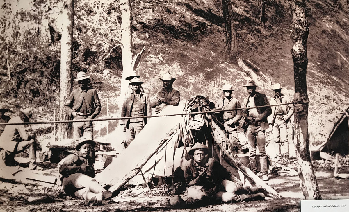 Historical photograph of Buffalo Soldiers at camp, Fort Stanton, New Mexico