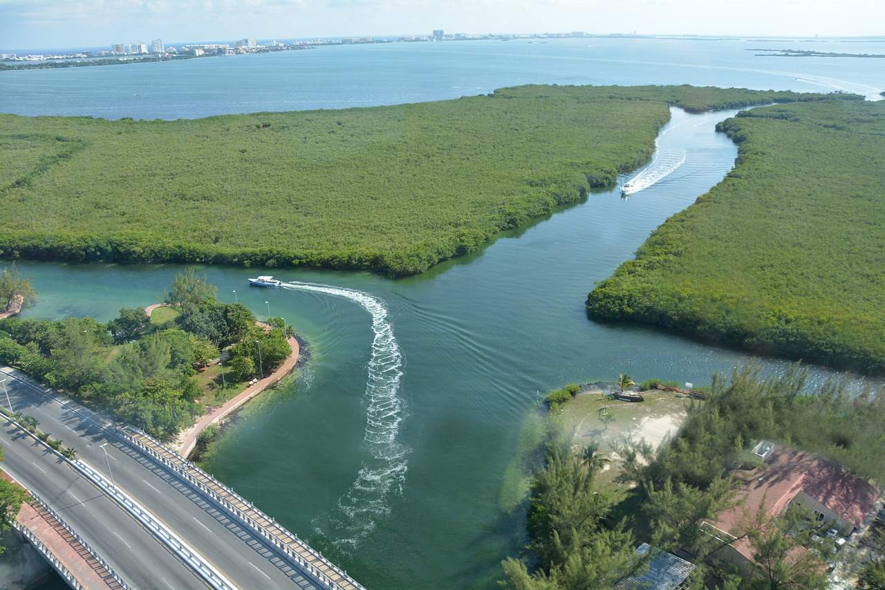 Aerial view of canals in Cancun