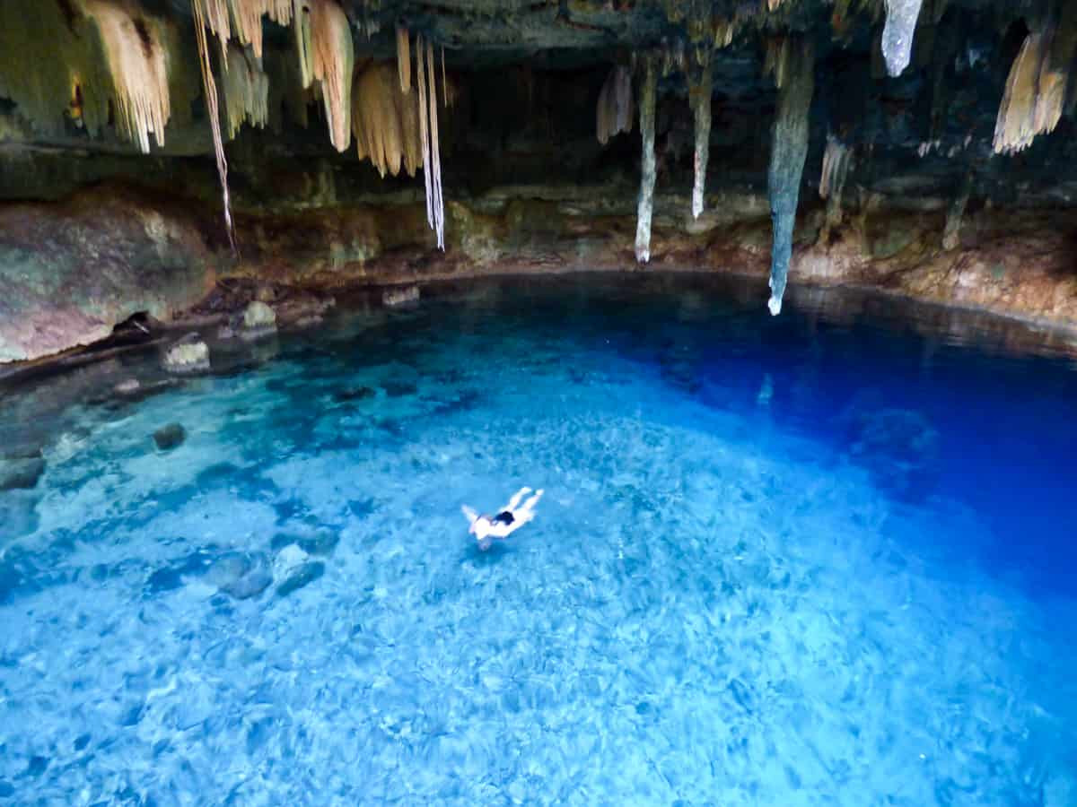 Looking down into a blue cenote