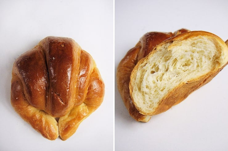 A tempting Cuernito pan dulce, showcasing its horn shape and golden-brown crust.