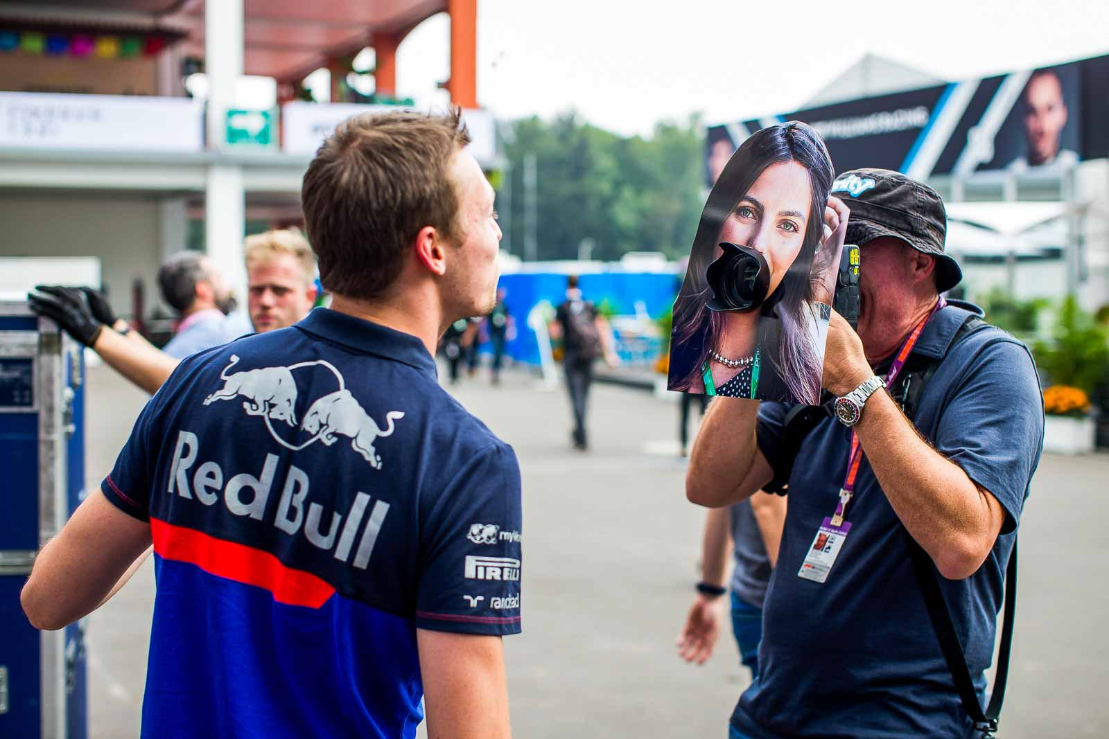 Photographer Peter Fox captures Daniil Kvyat blowing a kiss at the Mexican Grand Prix paddock