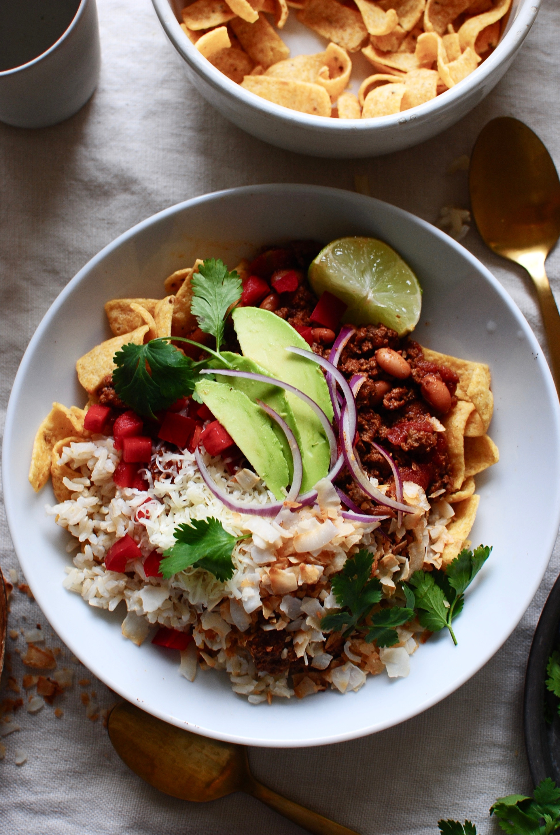 Colorful and flavorful Mexican Fiesta Bowl with toasted coconut topping, perfect for a festive meal.