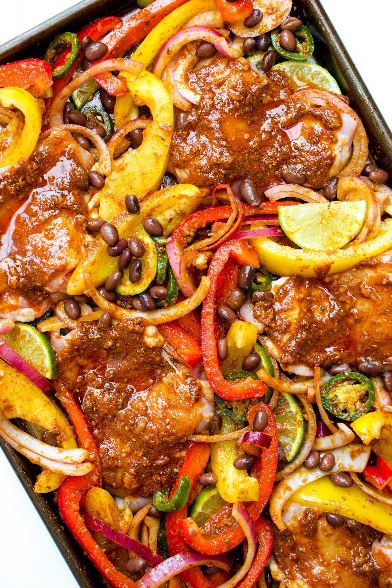 Sheet Pan Chicken Fajitas with various vegetables