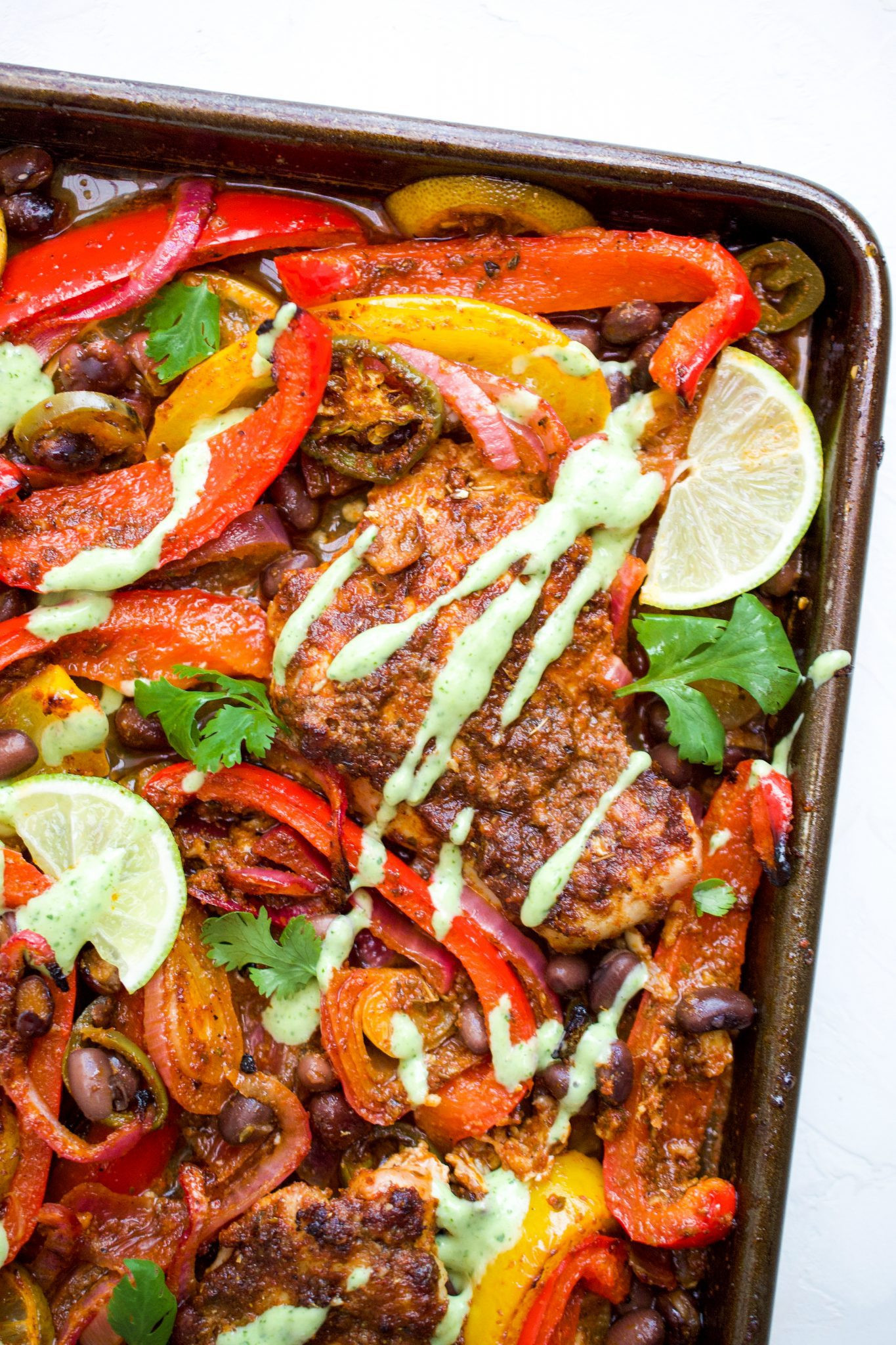 Sheet Pan Chicken Fajitas with lime and cilantro