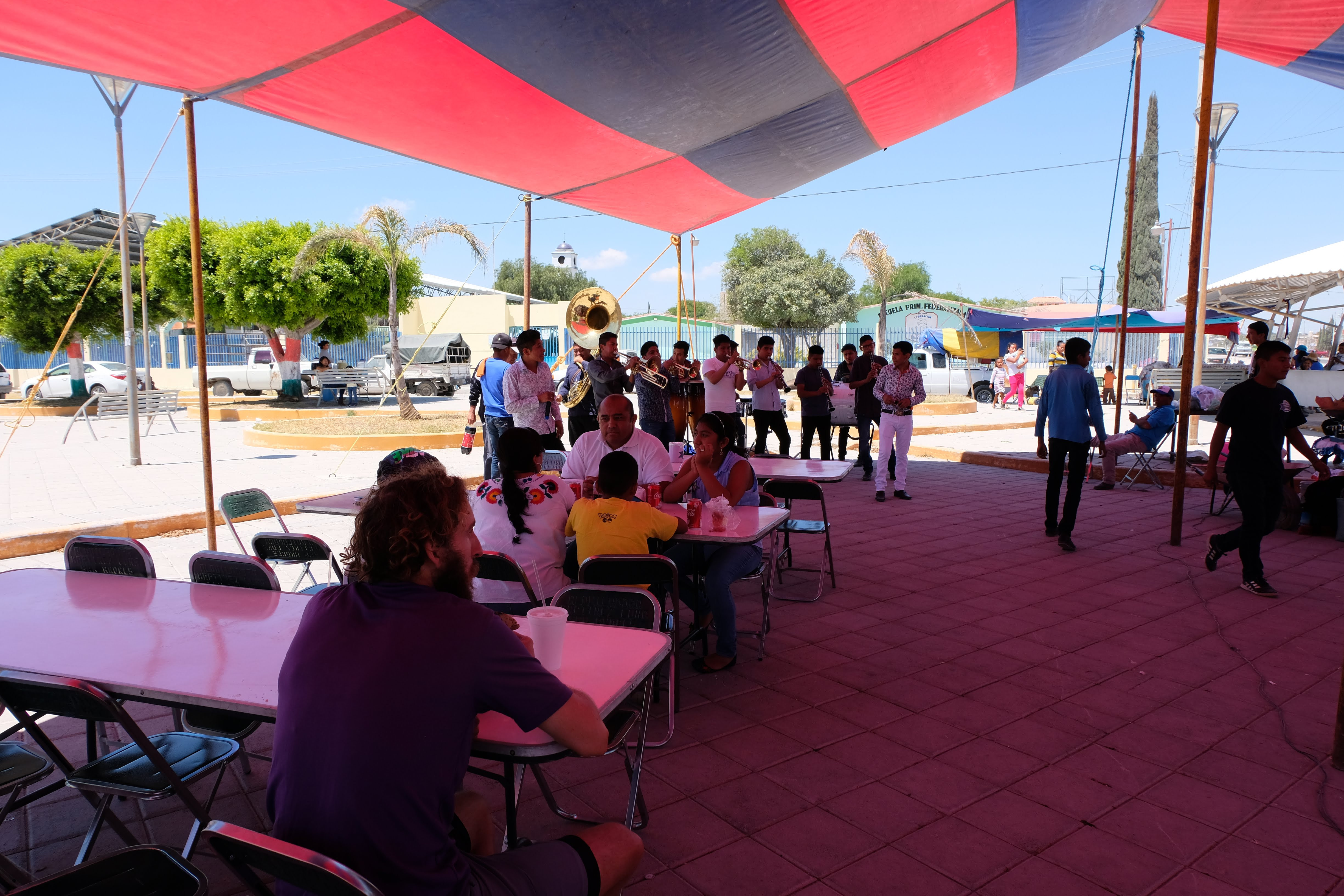 Enjoying a marching band in our lunch break