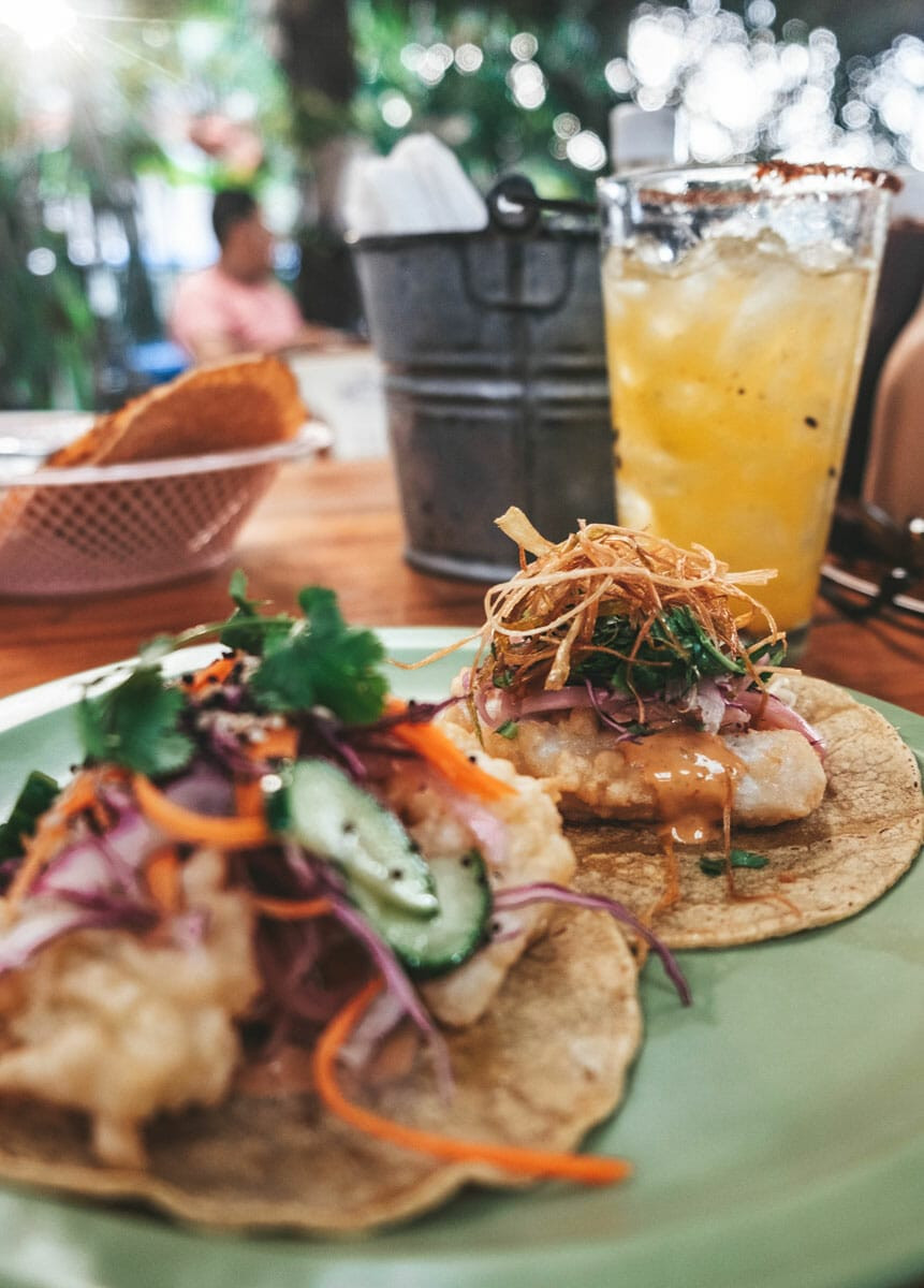 Cauliflower tempura taco at Los Aguachiles, Tulum, offering vegetarian top rated mexican food near me
