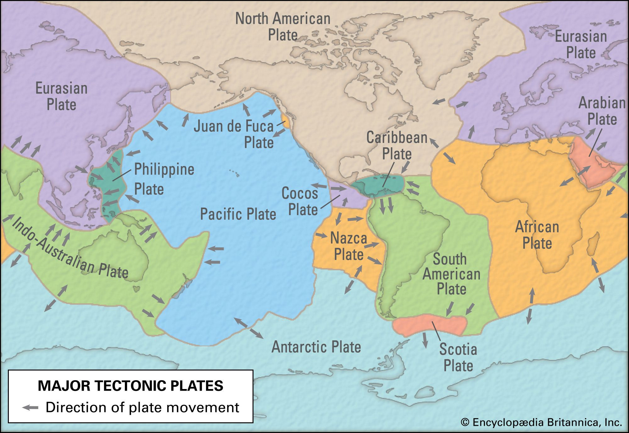 Tectonic plates map illustrating the Cocos Plate subducting under the North American Plate, the cause of the 1985 Mexico City earthquake.