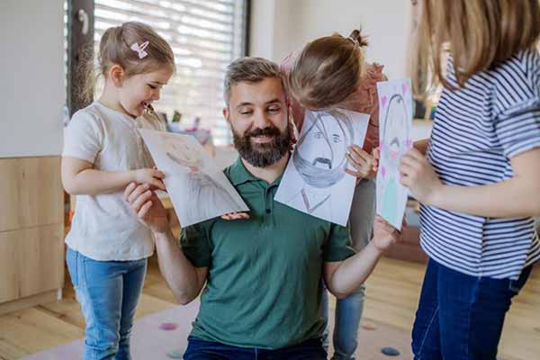 Fathers Day Children Give Presents to Dad