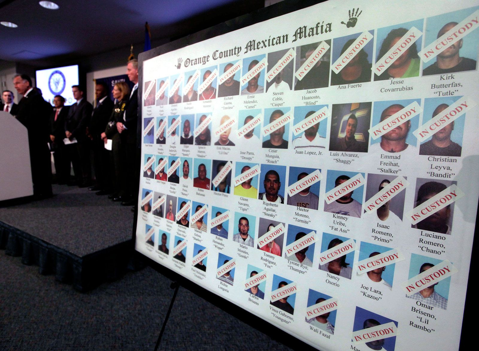 Law enforcement officials announce arrests related to the Mexican Mafia.