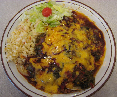 Enchiladas with green and red chile at The Frontier Restaurant in Albuquerque