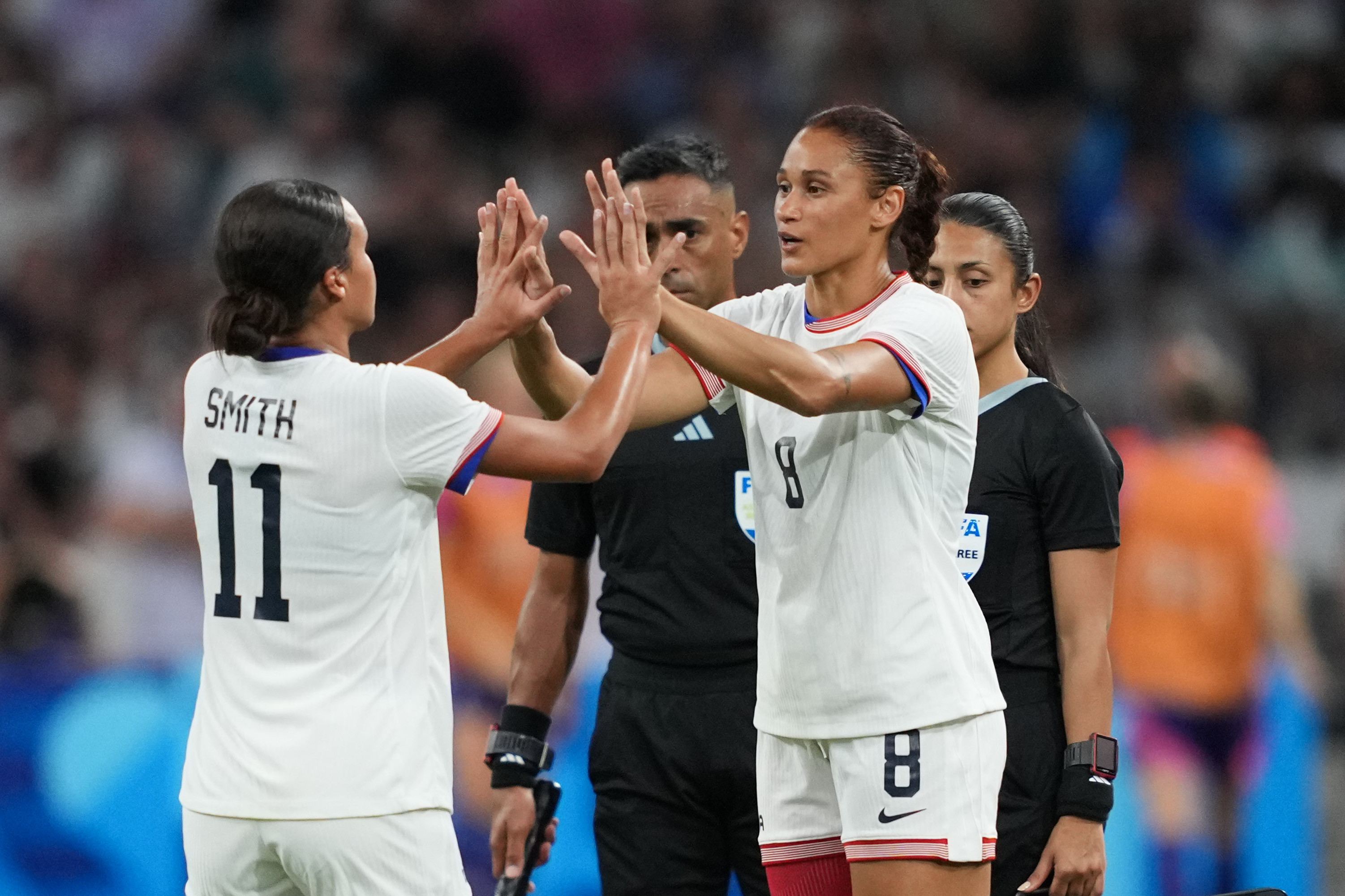 Alex Morgan playing for USWNT