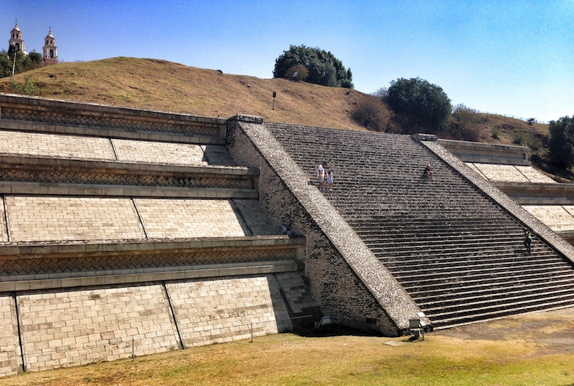 Overgrown pyramid of Cholula topped by a church, Puebla, Mexico