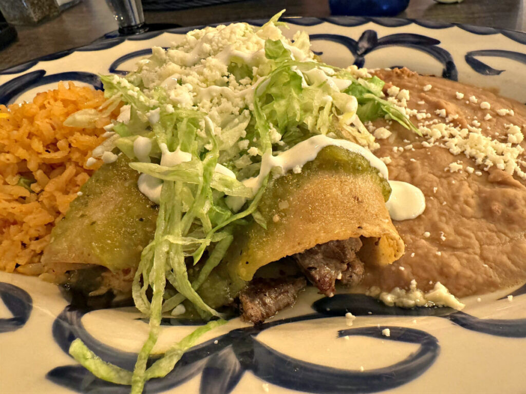 Green Chicken Enchiladas with house-made sauce at authentic Mexican food Omaha restaurant