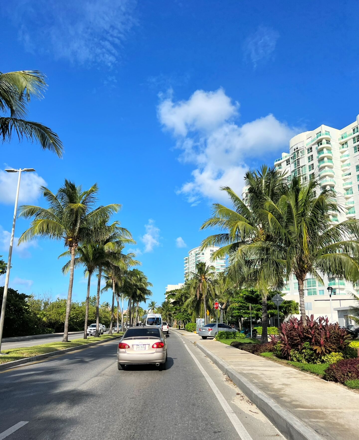 Luxury resorts lining the beach in Cancun, Mexico