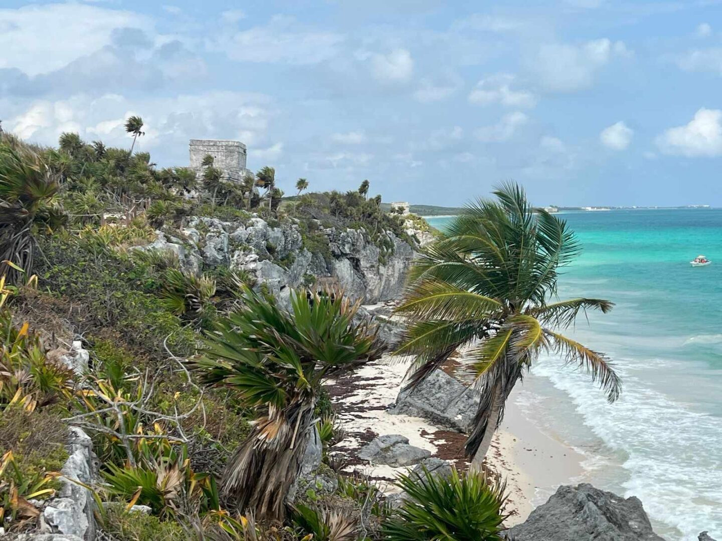 Panoramic view of Tulum Archaeological Zone overlooking the ocean