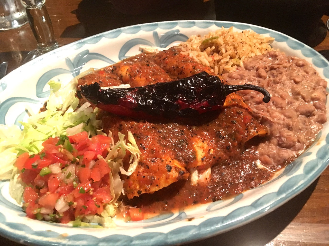 Spicy Chicken Enchiladas from Lupe Tortilla, a Tex-Mex restaurant with gluten-free options