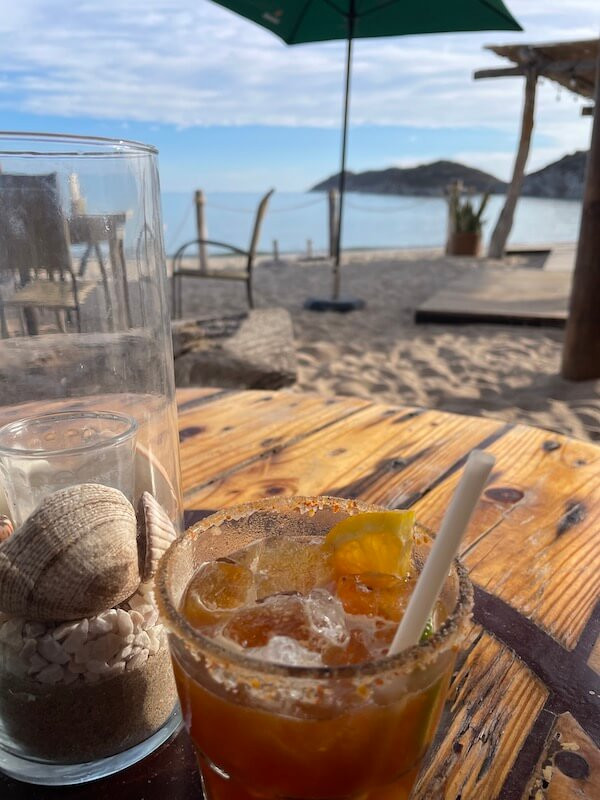 Beachfront restaurant at Playa los Algodones in San Carlos, Mexico