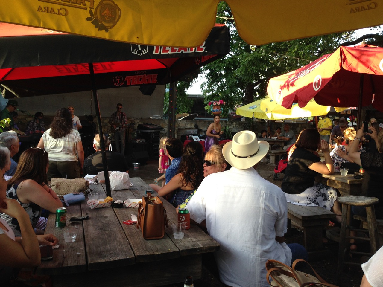 Outdoor patio at Guero’s Taco Bar in Austin, a great spot for live music and casual dining