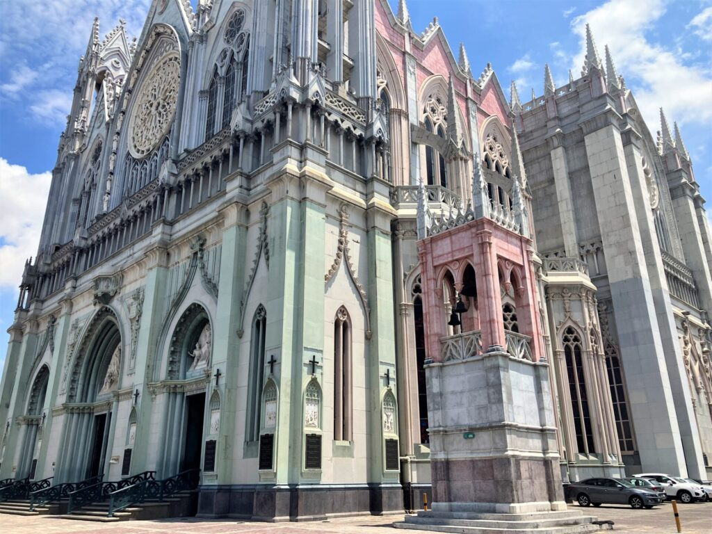 Close up of the Expiatorio Cathedral's facade in Leon Mexico