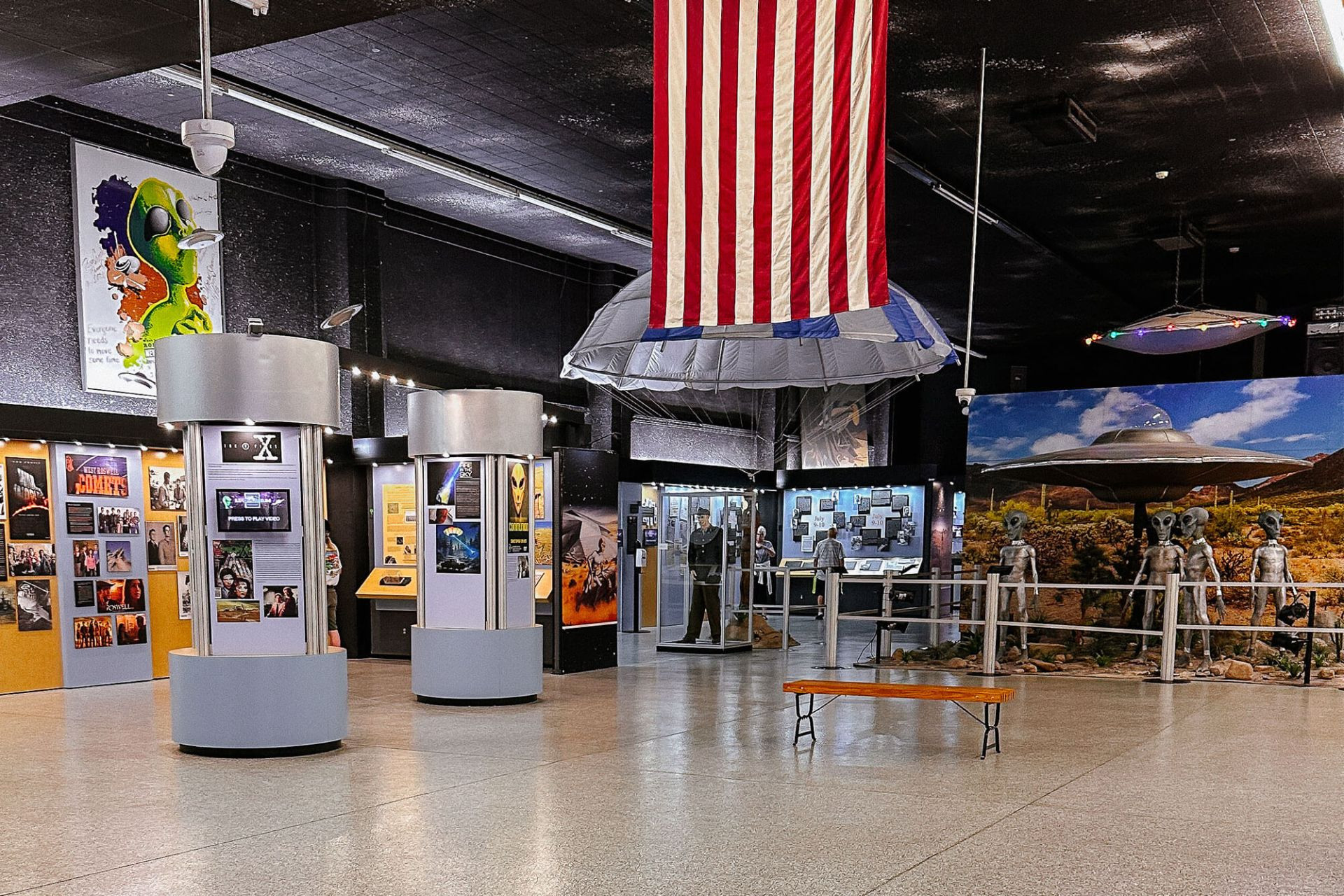 Interior of the UFO museum with alien displays a New Mexico Road Trip destination
