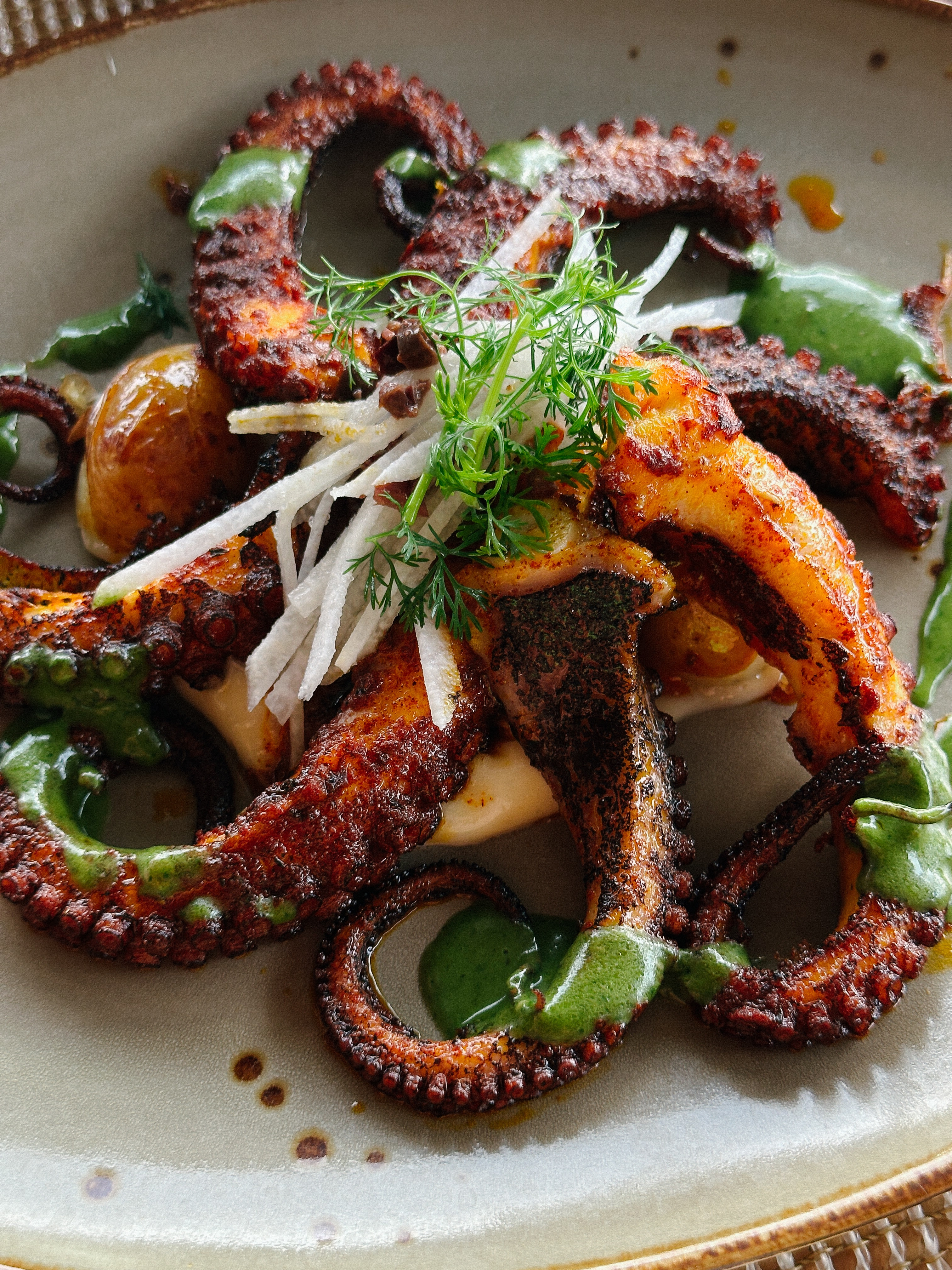 Spicy grilled octopus dish at Dos Catrinas, Four Seasons Resort Punta Mita