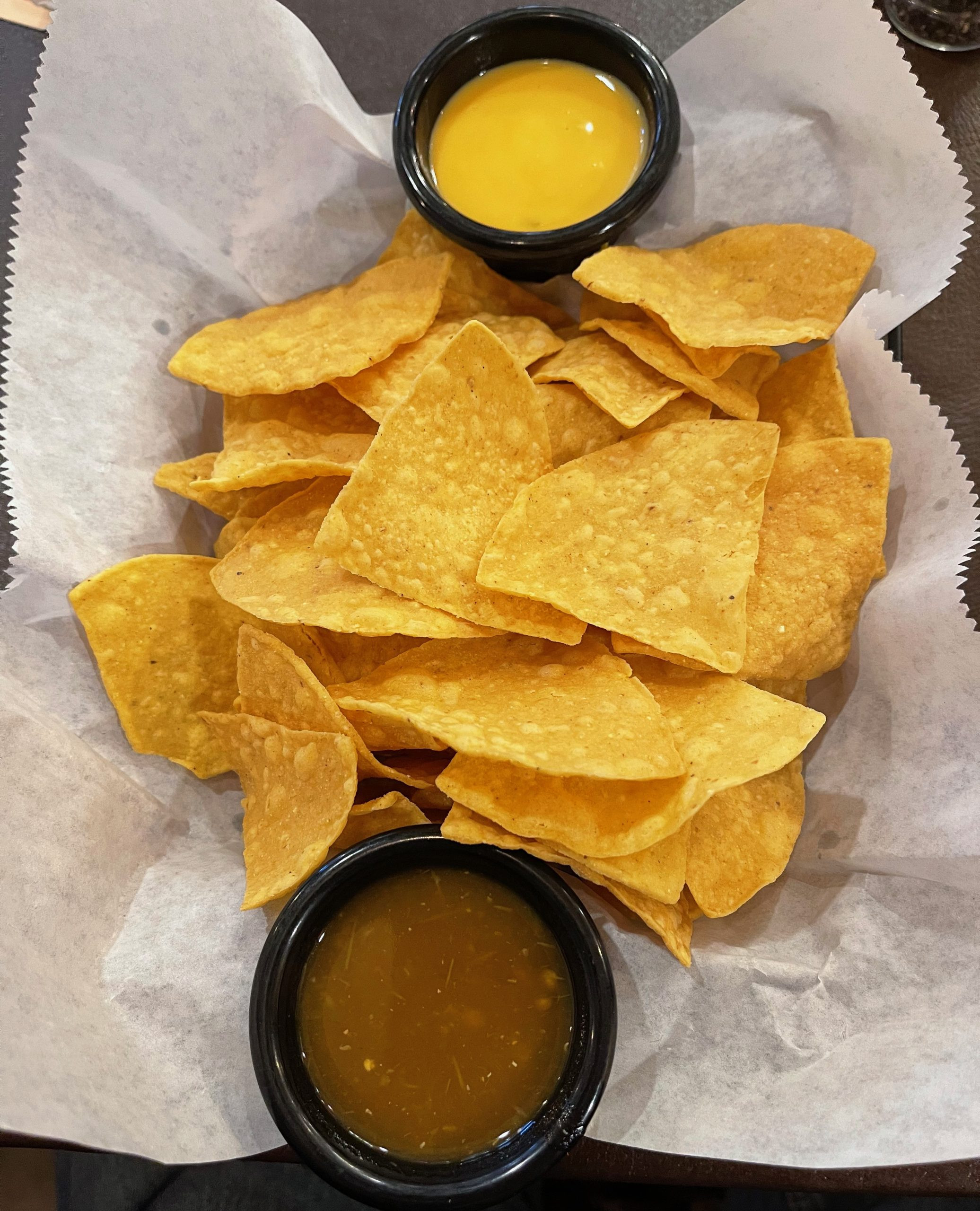 Complimentary Salsa and Con Queso with Chips at Lindo Mexico