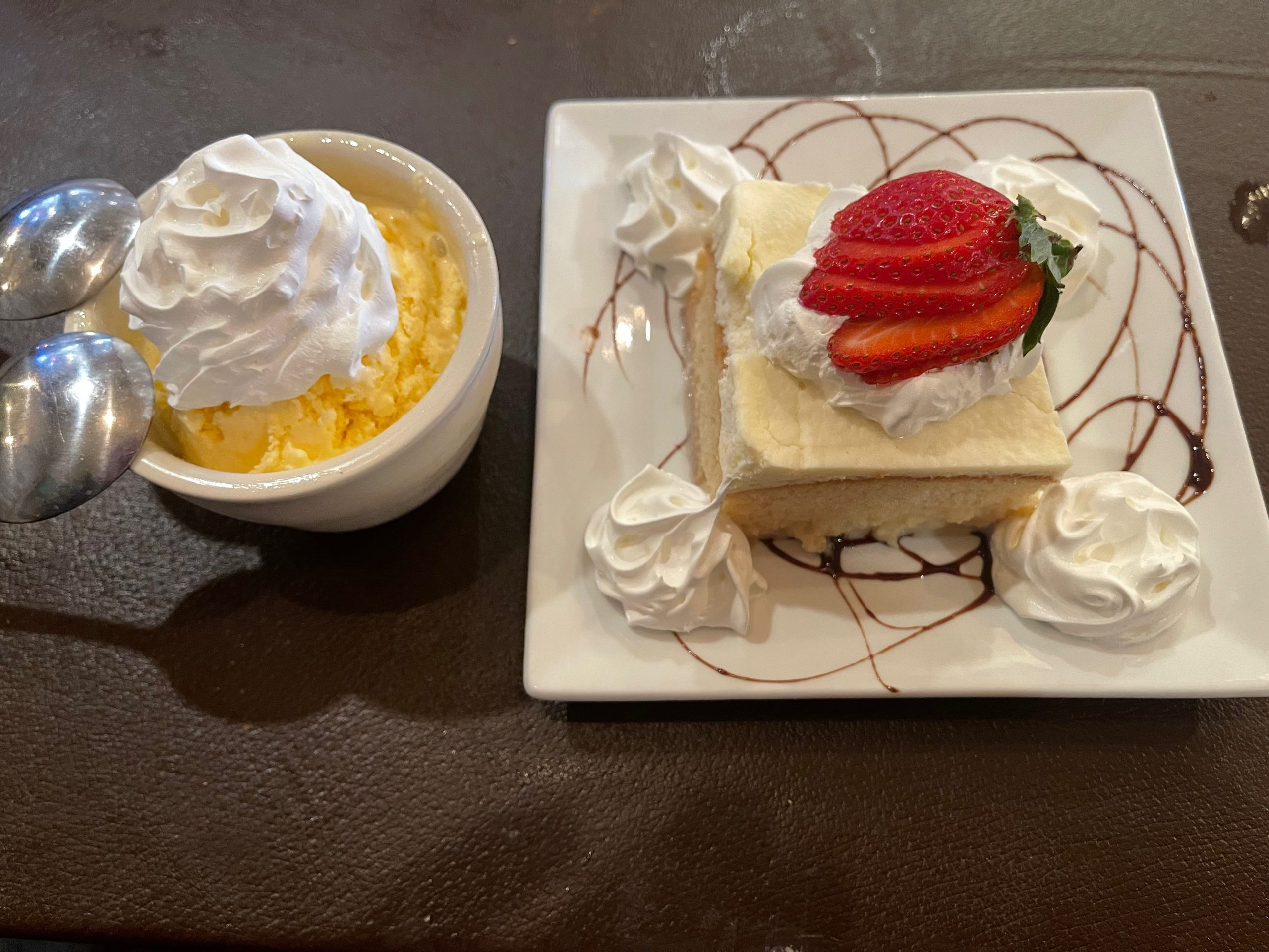 Tres Leches Cake and Vanilla Ice Cream Desserts at Lindo Mexico