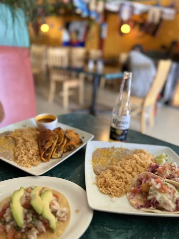 Fish tacos, barria tacos and Corona at Maria