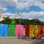 Panoramic view of Merida city center, Yucatan, Mexico, showcasing its colonial architecture and vibrant atmosphere.