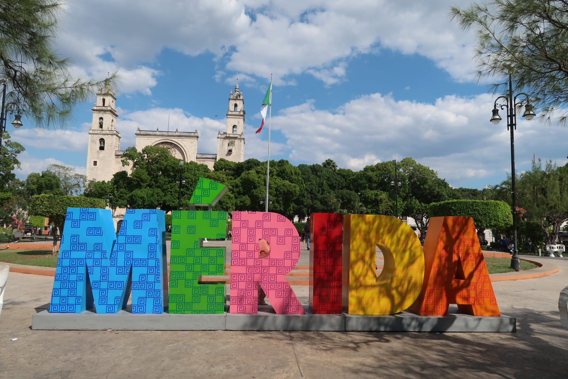 Panoramic view of Merida city center, Yucatan, Mexico, showcasing its colonial architecture and vibrant atmosphere.