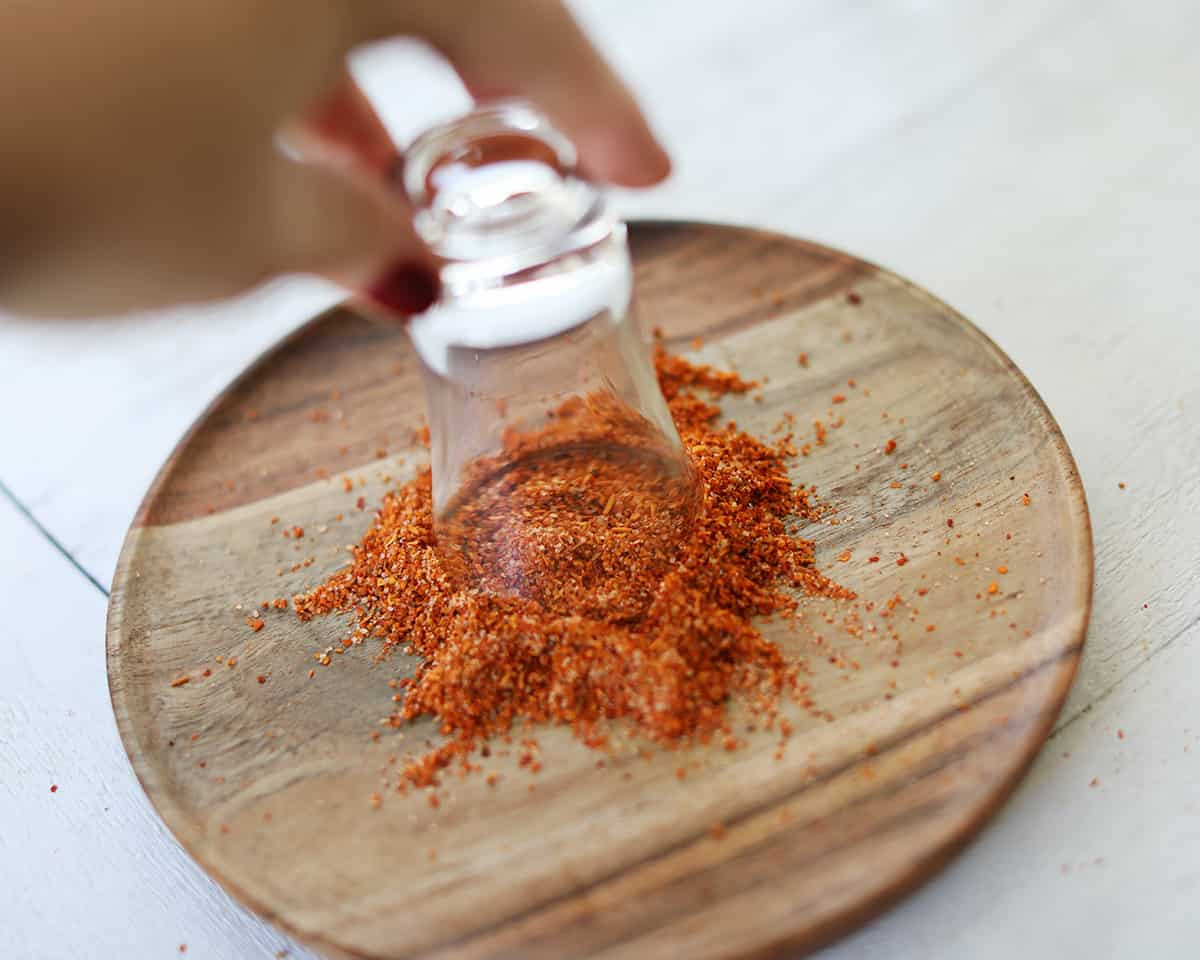 Close up of Tajin rim on a Mexican Candy Shot glass