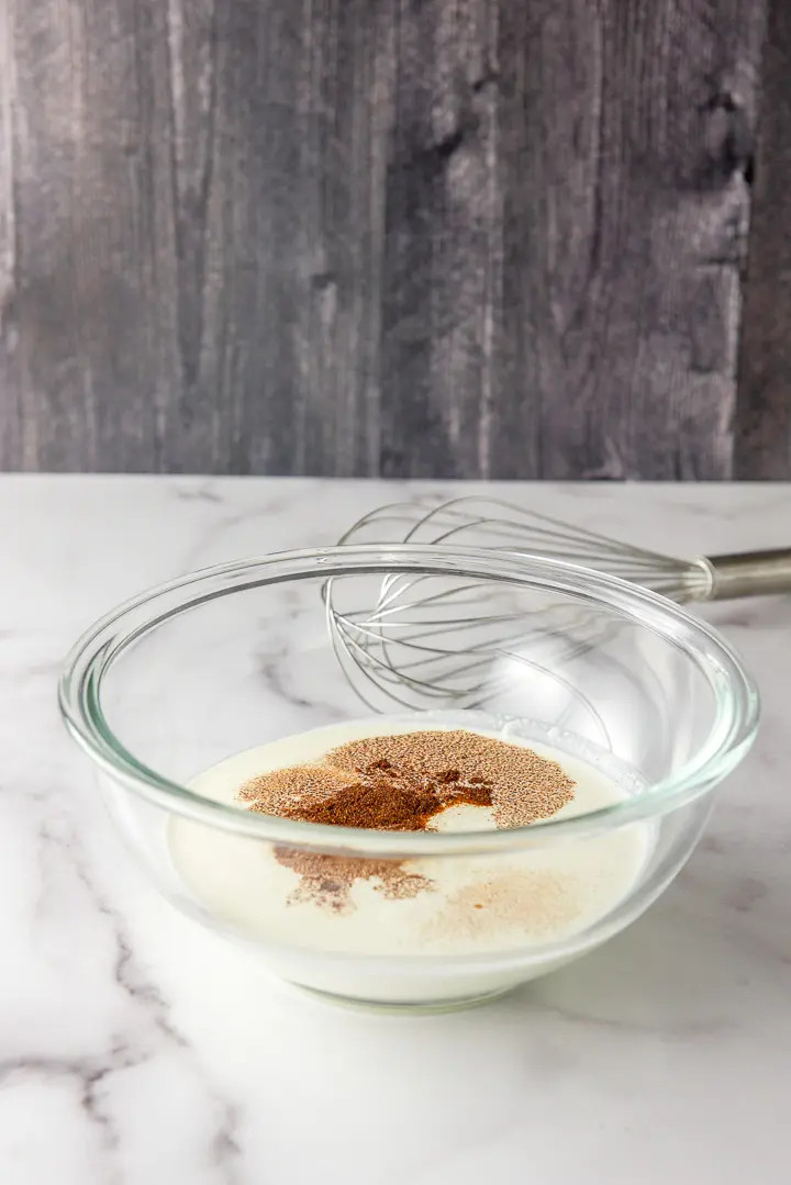 All the ingredients in the bowl for the crema