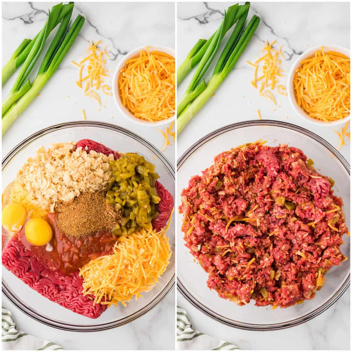 Mixing ingredients for Mexican Meatloaf in a bowl.