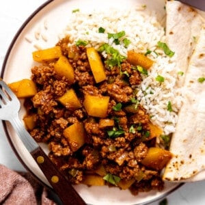 Mexican Picadillo recipe card image.